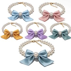 Regal Pearl Bow Pet Necklace Collar